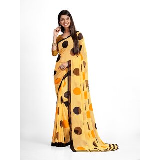 SVB Sarees Womens Mustard Colour Polka Dotprinted Saree With Blouse Piece - Sarees | Buy online on ZillyBuy