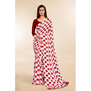 SVB Sarees Womens White And Red Colour Polka Dot Printed Saree With Blouse Piece - Sarees | Buy online on ZillyBuy