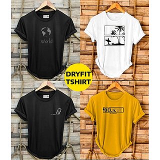 Fashlook Printed Round Neck Polyester Half Sleeve Multicolor T-Shirt For Mens (Pack of 4)