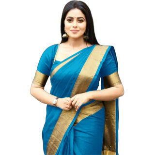 SVB Saree Sky Blue Art Silk Plain Saree With Blouse - Sarees | Buy online on ZillyBuy