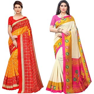 SVB Sarees Kanjeevaram Printed Saree Combo Of 2 Saree - Sarees | Buy online on ZillyBuy