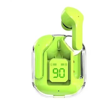 Wireless Earbuds, Transparent Charging Case and LED Digital Display, Bluetooth Earphones with ENC Noise Cancelling, Touch Control, Google Assistant and Siri Support (Green)