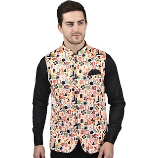 PrintCulture Men Printed Multicolor Cotton Blend Nehru Jacket - Jackets & Coats | Buy online on ZillyBuy