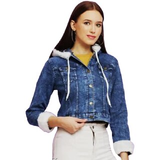 Minha Denim Womens Fancy Glamorous Jacket with Hood Cap  Stylish and Trendy Outerwear for Casual and Evening Wear - Jackets & Coats | Buy online on ZillyBuy
