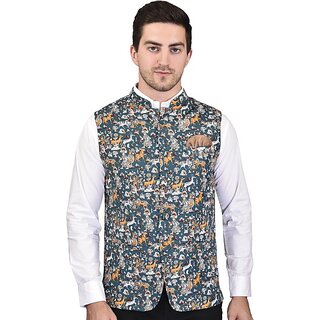 PrintCulture Men Printed Multicolor Cotton Blend Nehru Jacket - Jackets & Coats | Buy online on ZillyBuy