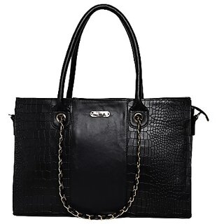 Vara Leather Bag For Women's Faux Leather Tote Handbag, Handbag For Women Black Crocodile Pattern, Chain Strap - Handbags | Buy online on ZillyBuy
