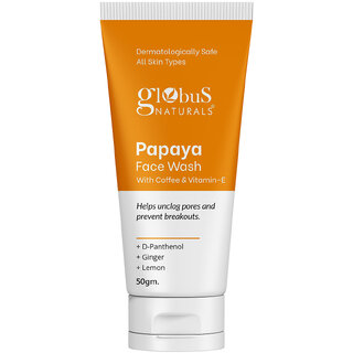 globus naturals papaya face wash with coffee vitamine helps unclog pores and reduces breakouts suitable for all skin types 50gm