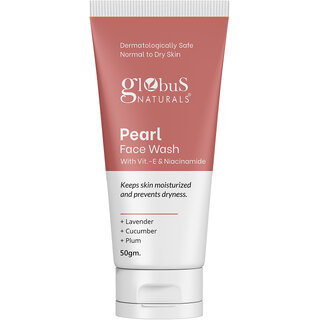 globus naturals pearl face wash with vitamine niacinamide keeps skin moisturised controls dryness suitable for normal to dry skin 50gm