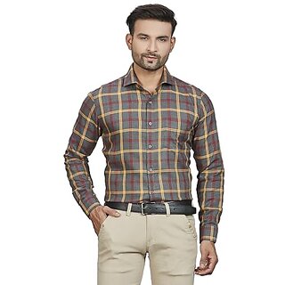 DUKUL Men's Long Sleeve Formal Classic Check Print Shirt | Regular Fit | Stylish & Comfortable | Soft Cotton | Machine Washable | Perfect for Business & Office