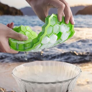 Ice Cube Tray Ice Moulding Tray For Home Use Green Pack Of 2 Silicone BPA Free Non Sticky - Cookware | Buy online on ZillyBuy