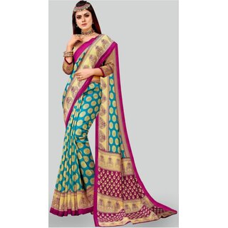 Green Colour Printed Saree With Blouse Piece - Sarees | Buy online on ZillyBuy