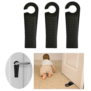 Door Stopper for Home Fapiwen 3Pcs Non-Slip Door Wedges Baby Safety Wedge with Rubber Hook Door Stop Stoppers Block Wedge Doorstops for Home Office Warehouses Classrooms (Black)