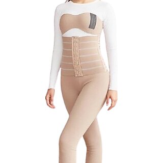 COURTIT'S Steel Boned Waist Trainer Corset  Adjustable Tummy Control Body Shaper for Women (Free Size, Beige)