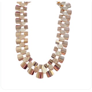 Gold Tone Tile Statement Design Necklace with Studded Earrings Set  Studded Statement Necklae for women gold
