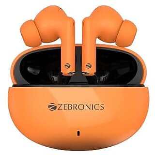ZEBRONICS Zeb PODS 121 Orange Touch Control Splash Proof Supports Voice Assistant BT v5.4 up to 30 Hour Backup.