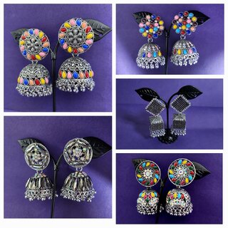 Beautiful Oxidised Multicolor jhumka Combo set pack of 5 silver