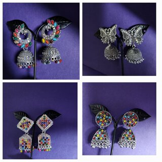 Beautiful Oxidised Multicolor Earings combo set pack of 4 silver