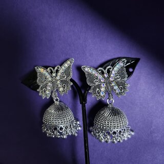 Oxidised Silver Butterfly jhumka set for girlswomens silver