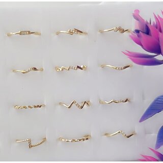 Trendy light weight gold plated Finger Rings for women (Combo set of 12) gold