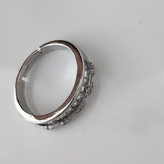 Women White Stone-Studded Elegance Adjustable Finger Ring silver