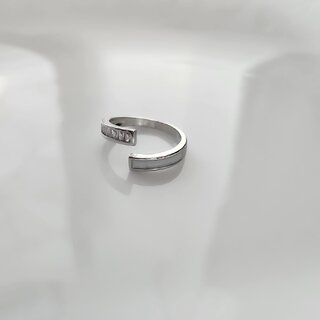 Stylish Rhodium-Plated AD-Studded Finger Adjustable Ring silver
