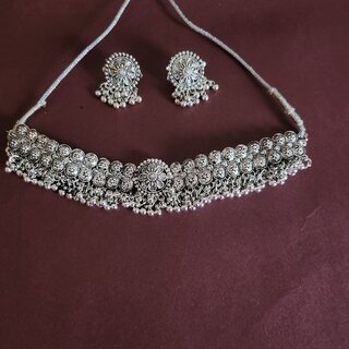 Oxidised German Silver Necklace with Jumki for Women and Girls