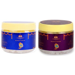Manokamna Combo Pack 100g Bhimseni Camphor + 100g Premium Camphor Tablet for Daily Puja and Air Purification