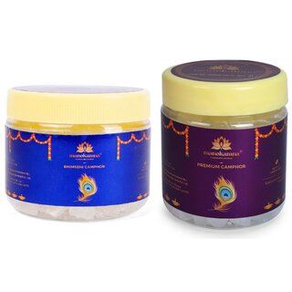 Manokamna Combo Pack 100g Bhimseni Camphor + 50g Premium Camphor Tablet for Daily Puja and Air Purification