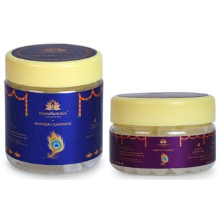 Manokamna Combo Pack 50g Bhimseni Camphor + 25g Premium Camphor Tablet for Daily Puja and Air Purification