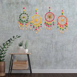 Tiny Shiny Handmade Colorful Pom Pom Bell Wall and Door Decor Hangings for HomeFestive Decoration