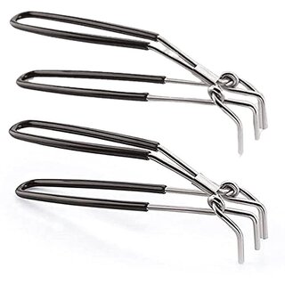 i WARE Stainless Steel Wire Tong Pakkad Utensil Holder, Kitchen Pincers with Grip (21cm) (Black) (Set of 2)