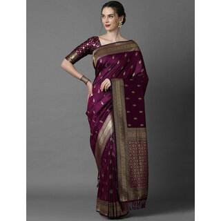 LEAFSY Self Design Bollywood Jacquard Saree (Purple)