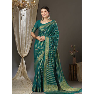 LEAFSY Woven Banarasi Pure Silk Saree (Light Green)