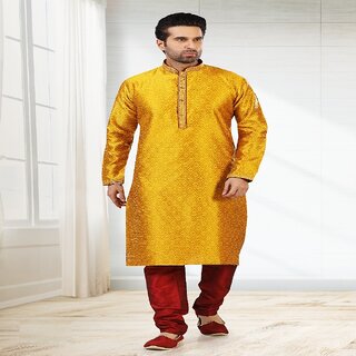 Raivat Ethnic Mustard Colour Jacquard Silk Brocade Kurta Pajama 1004 - Ethnic Wear | Buy online on ZillyBuy