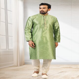 Raivat Ethnic Pista Green Colour Jacquard Silk Brocade Kurta Pajama 1007 - Ethnic Wear | Buy online on ZillyBuy