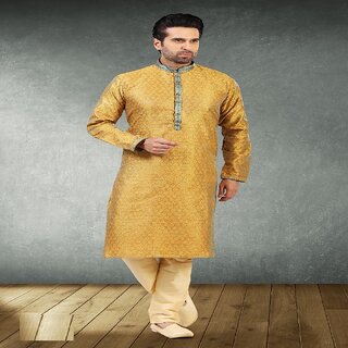Raivat Ethnic Yellow Blue Colour Jacquard Silk Brocade Kurta Pajama 1009 - Ethnic Wear | Buy online on ZillyBuy