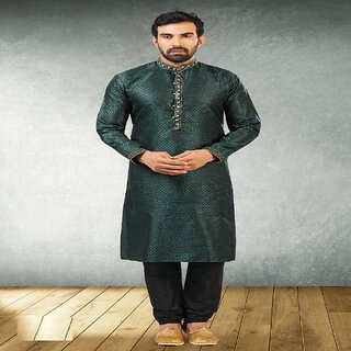 Raivat Ethnic Dark Green Colour Jacquard Silk Brocade Kurta Pajama 1020 - Ethnic Wear | Buy online on ZillyBuy