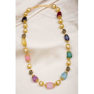 Single Layer Multi Color Beads and Pearl Necklace
