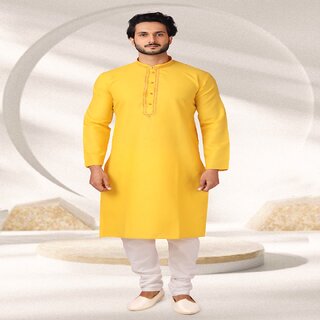 Raivat Ethnic Yellow Colour Jacquard Silk Brocade Kurta Pajama 1142 - Ethnic Wear | Buy online on ZillyBuy
