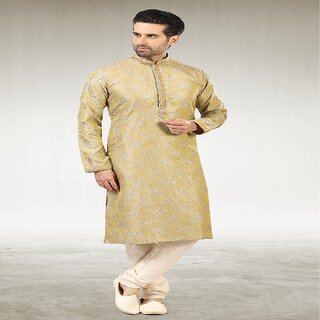 Raivat Ethnic Gold Beige Colour Jacquard Silk Brocade Kurta Pajama 1026 - Ethnic Wear | Buy online on ZillyBuy