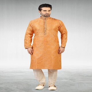 Latest Men Raivat Ethnic Dark Peach Colour Jacquard Silk Brocade Kurta Pajama 1028 2026 at ShopC