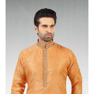 Latest Men Raivat Ethnic Dark Peach Colour Jacquard Silk Brocade Kurta Pajama 1028 2026 at ShopC