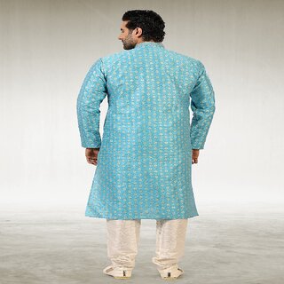Modern Men Raivat Ethnic Sky Blue Colour Jacquard Silk Brocade Kurta Pajama 1036 2026 at ShopCir