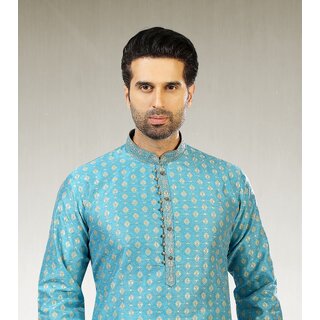 Modern Men Raivat Ethnic Sky Blue Colour Jacquard Silk Brocade Kurta Pajama 1036 2026 at ShopCir