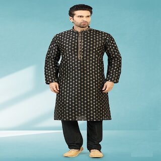 Raivat Ethnic Black Colour Jacquard Silk Brocade Kurta Pajama 1041 - Ethnic Wear | Buy online on ZillyBuy