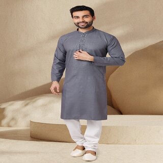 Raivat Ethnic Grey Colour Jacquard Silk Brocade Kurta Pajama 1143 - Ethnic Wear | Buy online on ZillyBuy