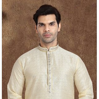 Premium Men Raivat Ethnic Cream Colour Jacquard Silk Brocade Kurta Pajama 1224 2026 at ShopCircu