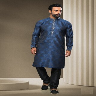 Modern Men Raivat Ethnic Blue Colour Jacquard Silk Brocade Kurta Pajama 1542 2026 at ShopCircuit