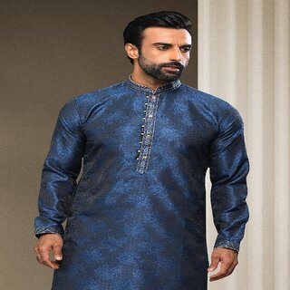 Modern Men Raivat Ethnic Blue Colour Jacquard Silk Brocade Kurta Pajama 1542 2026 at ShopCircuit