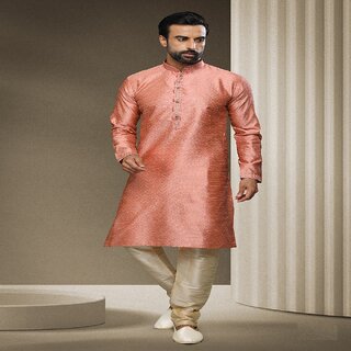 Raivat Ethnic Peach Colour Jacquard Silk Brocade Kurta Pajama 1546 - Ethnic Wear | Buy online on ZillyBuy